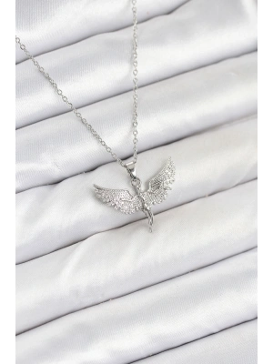 316L Çelik Zincir Gümüş Renk Melek Model Kadın Kolye