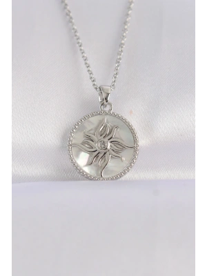 316L Çelik Zincir Gümüş Renk Oval Tasarımlı Güneş Kolye