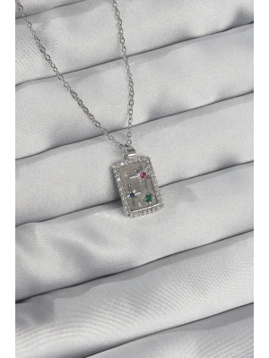 316L Çelik Zincir Gümüş Renk Renkli Zirkon Taşlı Vintage Kolye