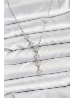 316L Çelik Zincir Gümüş Renk Yonca Model Kadın Kolye