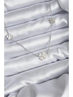 316L Çelik Zincir Gümüş Renk Yonca Model Kadın Kolye