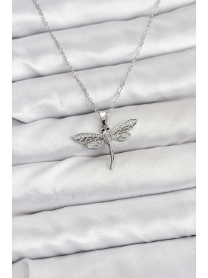 316L Çelik Zincir Gümüş Renk Yusufçuk Model Kadın Kolye