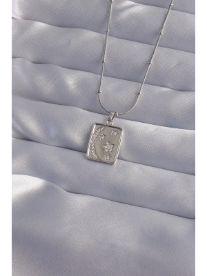 316L Çelik Zincir Gümüş Renk Zirkon Taşlı Ay Yıldız Figürlü Tarot Kolye