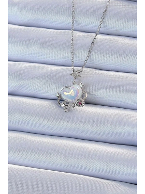 316L Çelik Zincir Gümüş Renk Zirkon Taşlı Gezegen Görünümlü Kalp Kolye