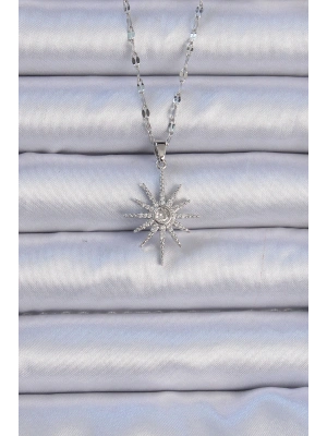 316L Çelik Zincir Gümüş Renk Zirkon Taşlı Kutup Yıldızı Kolye