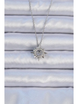 316L Çelik Zincir Gümüş Renk Zirkon Taşlı Parlayan Yıldız Kolye