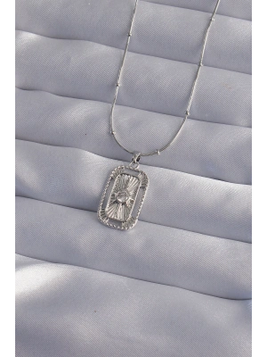 316L Çelik Zincir Gümüş Renk Zirkon Taşlı Tarot Kolye