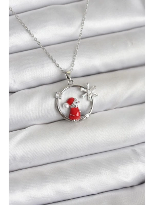 316L Çelik Zincir Gümüş Zirkon Taşlı Yılbaşı Tema Kadın Kolye