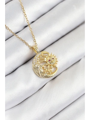 316L Çelik Zirkon Taşlı Ay Ve Güneş Model Gold Renk Kadın Kolye