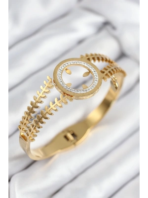 316L Çelik Zirkon Taşlı Çeyrek Takılabilir Gold Renk Kelepçe