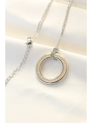 316L Çelik Zirkon Taşlı Çift Renkli Tifany Kolye