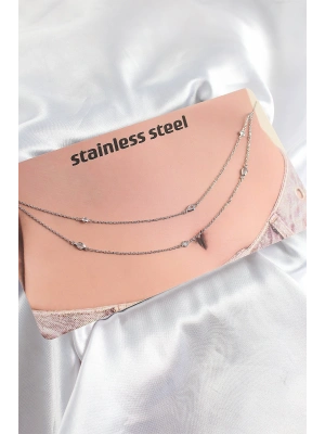 316L Çelik Zirkon Taşlı Damla Model Gümüş Renk Göbek Bel Zinciri