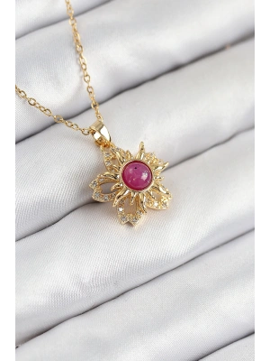 316L Çelik Zirkon Taşlı Döner Güneş Model Gold Renk Kadın Kolye