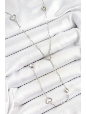 316L Çelik Zirkon Taşlı Kalp Figürlü Y Model Gümüş Renk Kadın Kolye