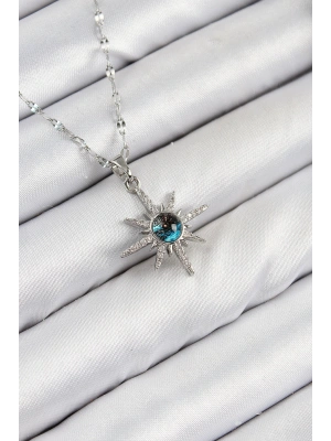 316L Çelik Zirkon Taşlı Kutup Yıldızı Model Gümüş Renk Kadın Kolye