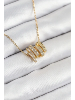 316L Çelik Zirkon Taşlı Sarmal Model Gold Renk Kadın Kolye