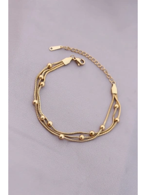 316L Kararmaz Çelik Gold Renk Top Zincirli Kadın Bileklik