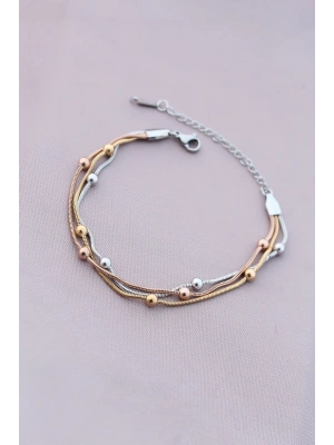 316L Kararmaz Çelik Gümüş Renk Top Zincirli Kadın Bileklik