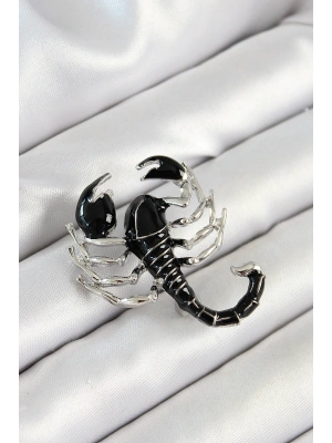 3D Siyah Akrep Figürlü Gümüş Renk Kadın Broş