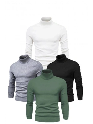 4 Adet Unisex Kaşkorse Boğazlı Full Likralı Fitilli Body Kazak