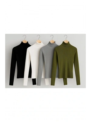 4 LÜ SET BALIKÇI YAKA KADIN KAŞKORSE İNCE KAZAK