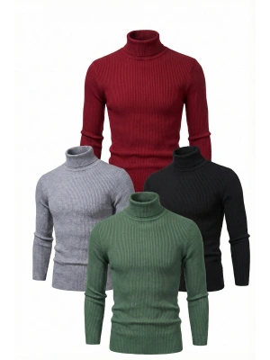 4lü Siyah, Bordo, Gri, Haki Unisex Kaşkorse Boğazlı Full Likralı Fitilli Body Kazak