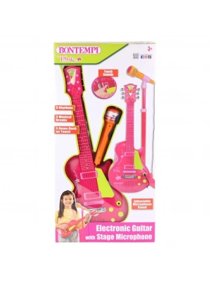 45872  Elektronik Gitar Ayaklı Mikrofon Müzik Seti Pembe -