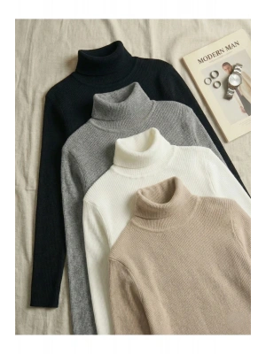 4lü Siyah Beyaz Bej Gri Boğazlı Kazak Mevsimlik Kurtarıcı Parça Pamuklu Balıkçı Yaka Slimfit