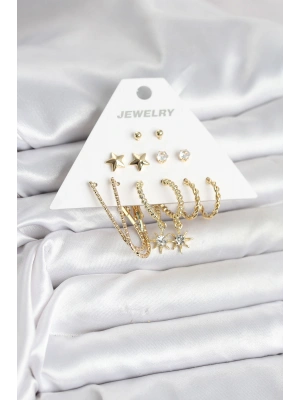 6 Çift Kadın Küpe Seti Gold Renk