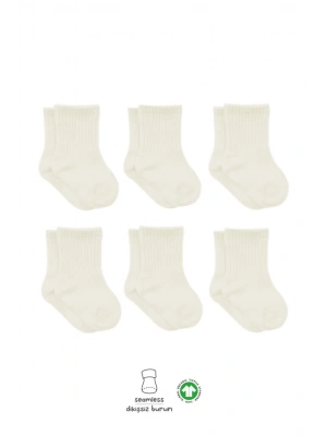 6Lı Basic Penye Soket Çorap 10101 Ekru