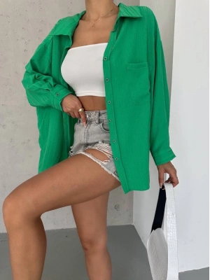 Ağaç kabuğu oversize arkası pileli gömlek