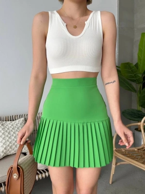 Altı pliseli mini etek yeşil s24705
