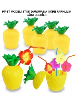 Ananas Hawaii Luau Aloha Pipetli İçecek Kabı Bardak 10x13 cm 1 Adet