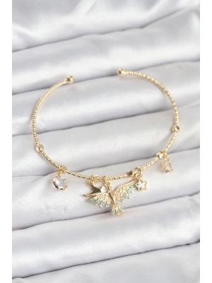 Anka Kuşu Charmlı Gold Renk Pirinç Kadın Bileklik