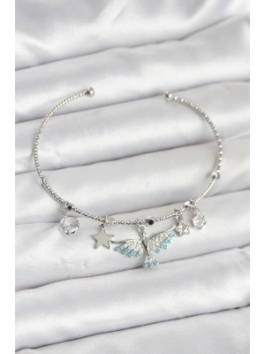 Anka Kuşu Charmlı Gümüş Renk Pirinç Kadın Bileklik