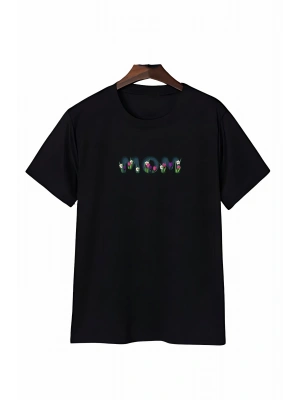 Anneler Gününe Özel Tasarım mom Çiçek Baskılı T-shirt - Siyah
