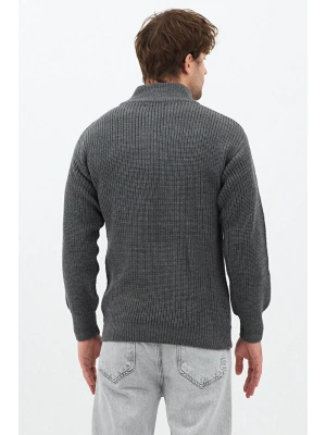 Antrasit Erkek Oversize Fermuarlı Balıkçı Triko Kazak