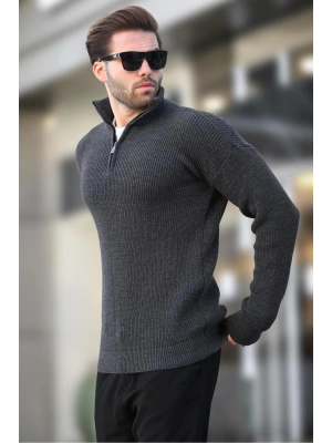 Antrasit Fermuar Yaka Triko Erkek Kazak E7295