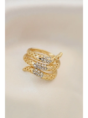 Ayarlamalı Altın Renk Metal Zirkon Taşlı Yüzük