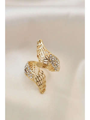 Ayarlamalı Gold Renk Metal Zirkon Taşlı Kanat Yüzük
