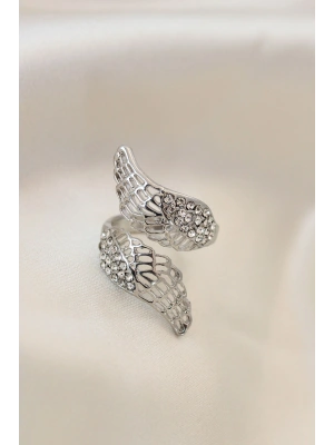 Ayarlamalı Silver Renk Metal Zirkon Taşlı Kanat Yüzük