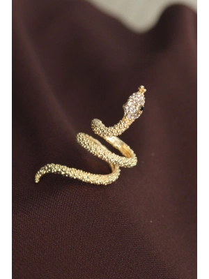 Ayarlanabilir Gold Renk Zirkon Taşlı Yılan Yüzük