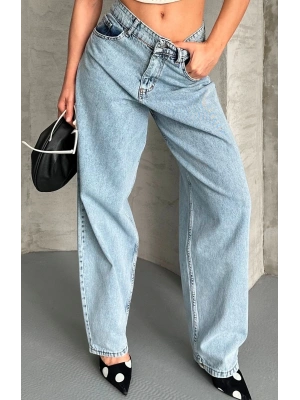 Baggy kar yıkama buz mavi jeans pantolon d2007