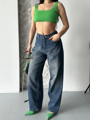 Baggy süper taş bıyık yıkama kahve tint jeans pantolon d2007