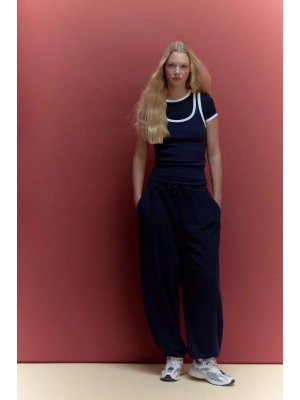 Balloon Fit Beli Bağcıklı Geniş Paça Eşofman Altı