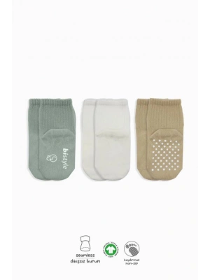 Basic Kaymaz Penye Soket Çorap 3Lü BS10107 Nil Ekru Bej