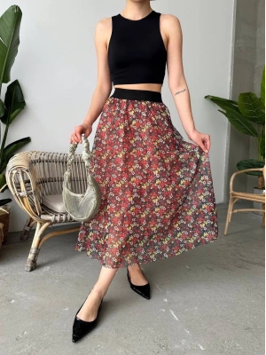 Baskılı astarlı uzun etek