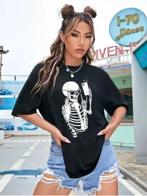 Baskılı Kadın T-shirt - Siyah