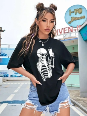 Baskılı Kadın T-shirt - Siyah