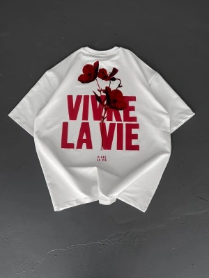 Baskılı Oversize Bisiklet Yaka T-shirt - Beyaz